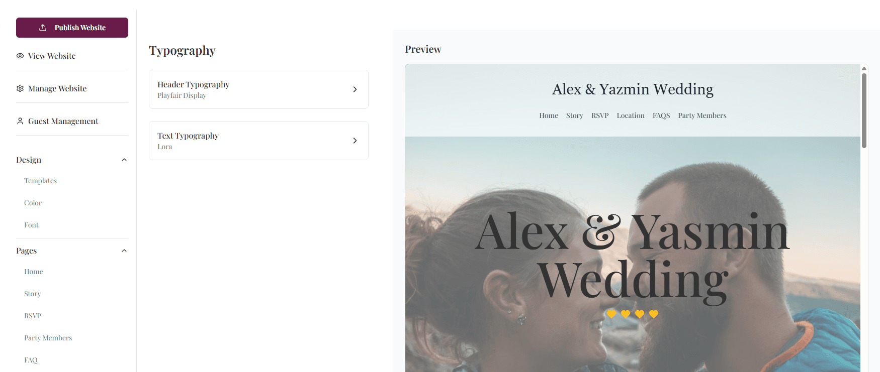Wedding website template showcase